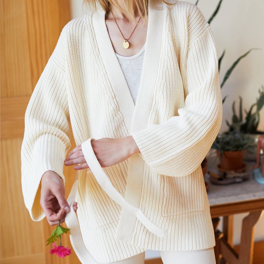 Emerson Fry Organic Wrap Sweater Ribbed Ivory Sold Out Size L